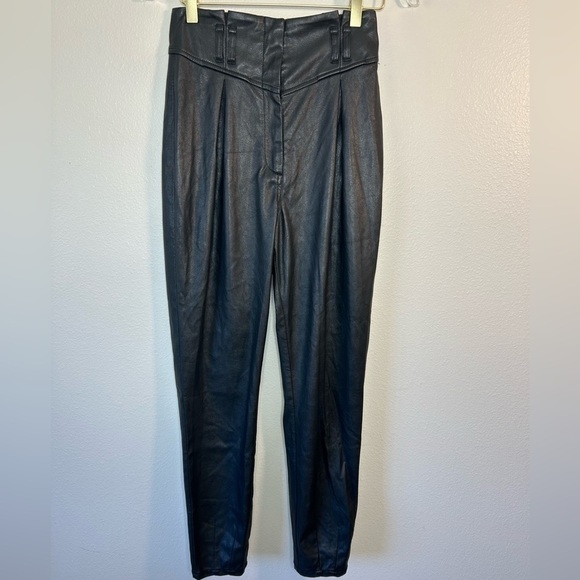 FOR LOVE & LEMONS DILLON HIGH WAIST FAUX LEATHER TROUSER PANT BLACK SIZE XS - Picture 3 of 16